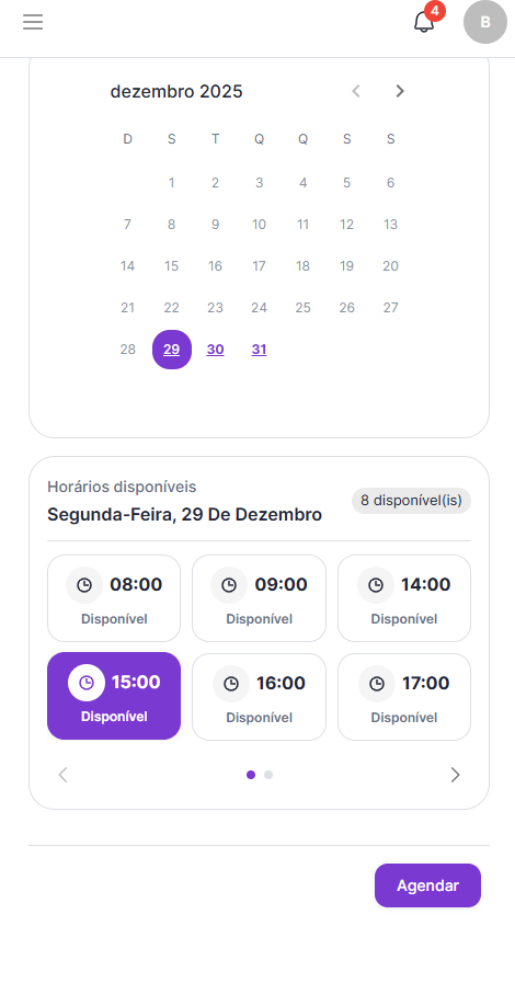Selecionar dia e horário