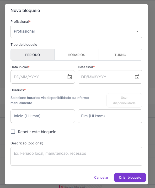 Bloqueio por período