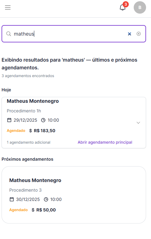 Pesquisa de cliente na agenda