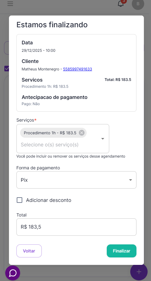 Detalhes do agendamento