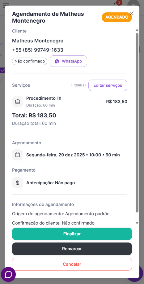 Finalizar agendamento